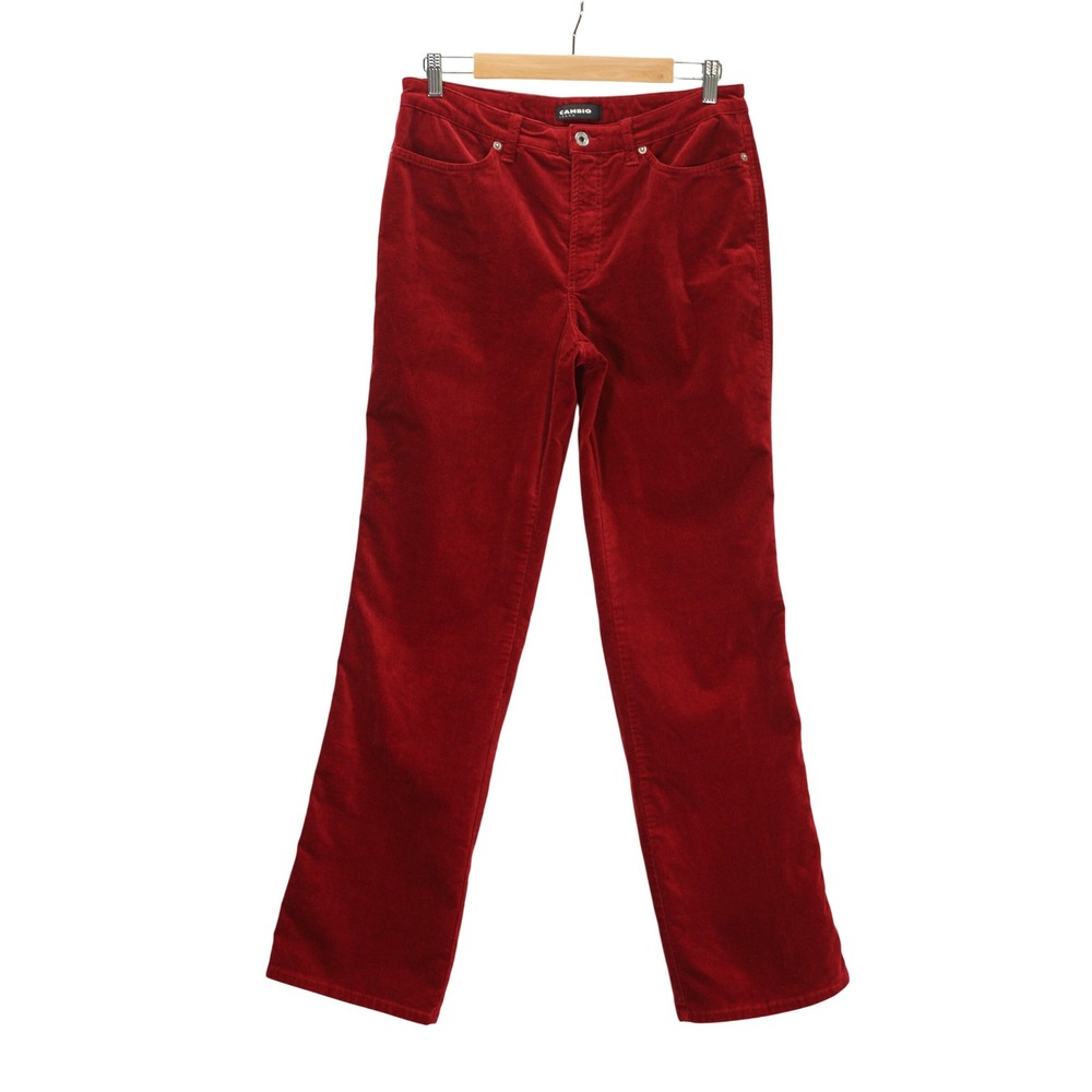 Cambio Jeans Women's 12 Velvet Pants Red Straight Leg Mid Rise Boho Style